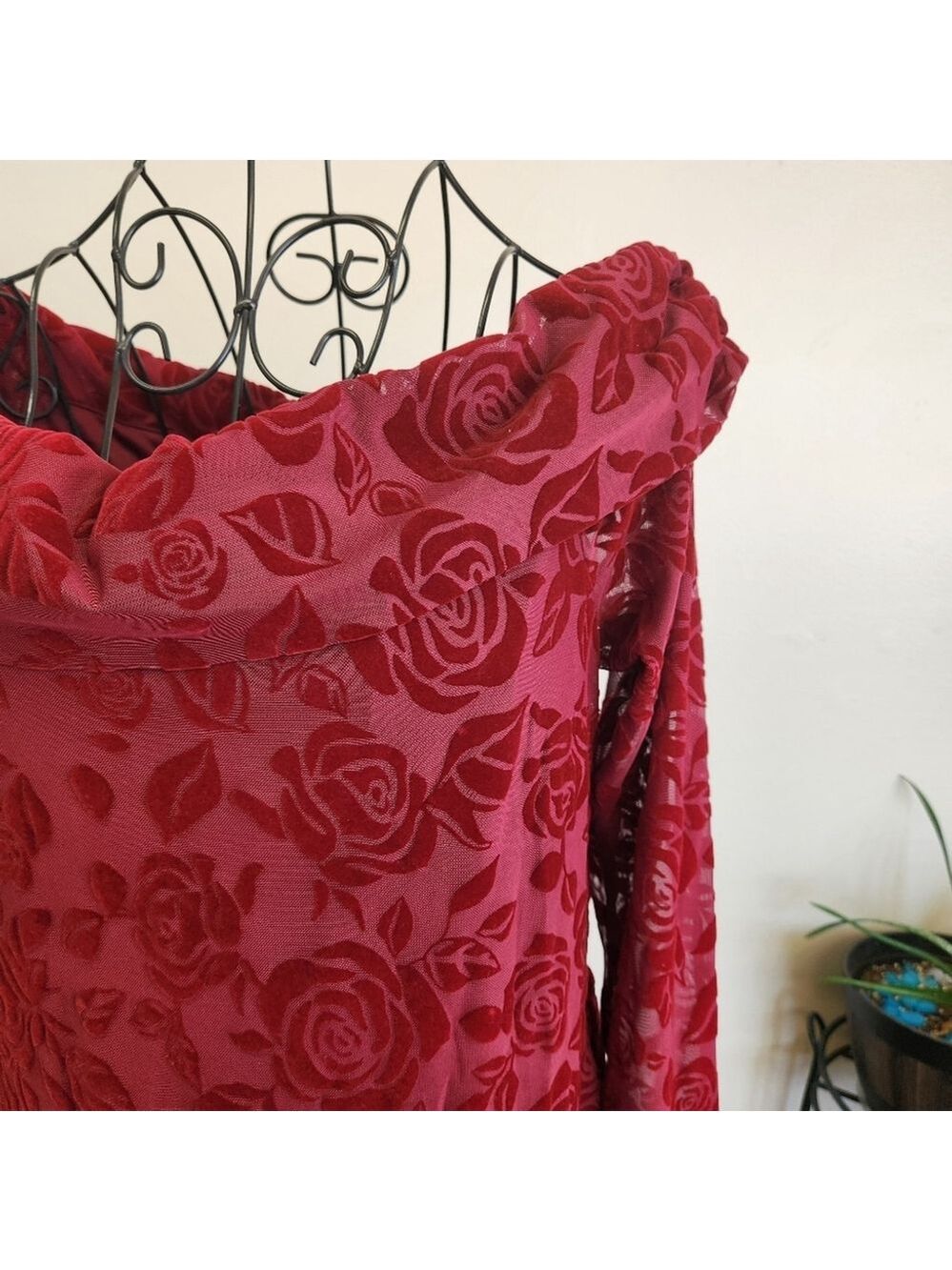 Wild Fable off shoulder Long Sleeve Flocked Mini Fit and Flare Holiday Dress - Picture 5 of 9
